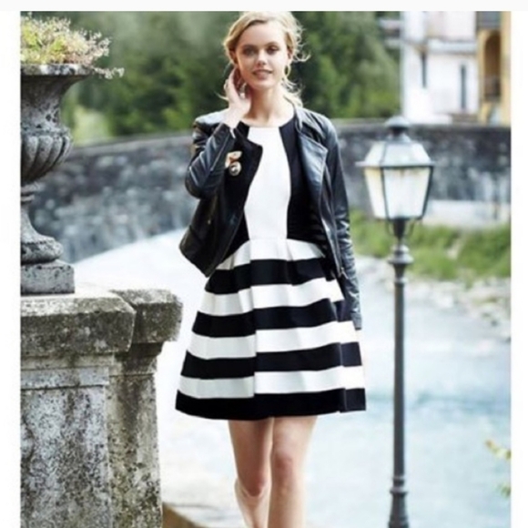 Anthropology Strata Eva Franco Black& White Fit and Flare plpreppy Classic Dress - Picture 3 of 10